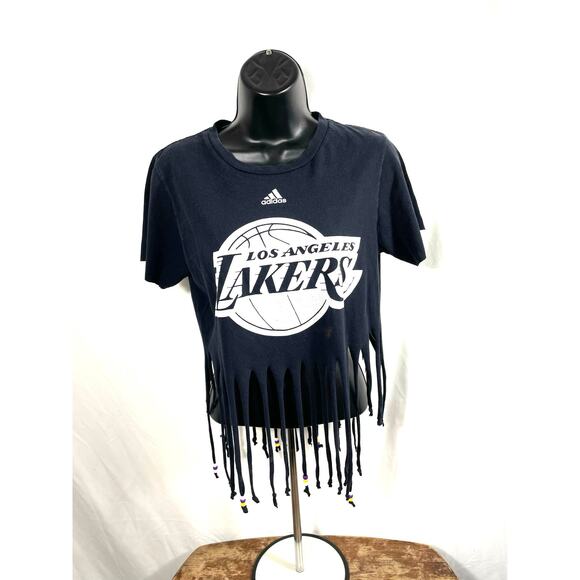Adidas Lakers Fringe Crop Top DIY Beaded Tee Size Small - Picture 1 of 8